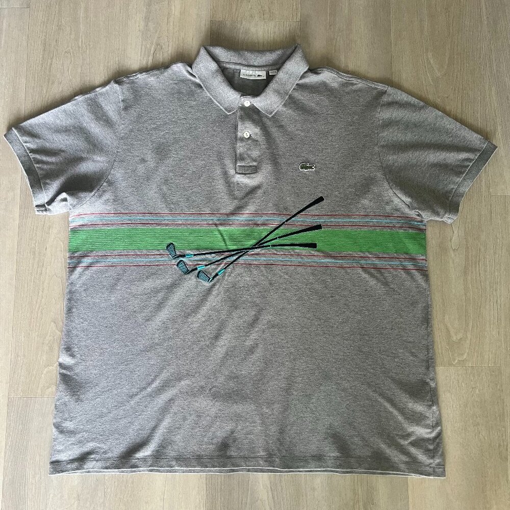 Lacoste Mens Golf Short Sleeve Gray Green Red Polo Shirt Sz 2XL (7) Athletic
